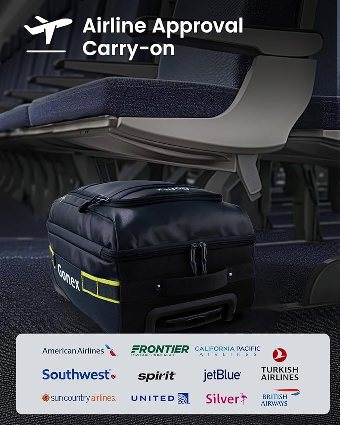 Gonex Waterproof Underseat Carry on Luggage with Wheels, 16 inch PVC Small Wheeled Travel Luggage for Airline, Rolling Overnight Weekender Suitcase for Men Women 30L, Navy Blue