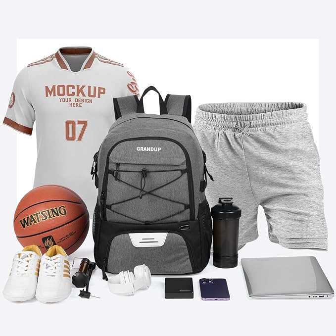 GRANDUP Basketball backpack with ball and shoes compartment Fit Volleyball, soccer, Swim, Gym, Travel, and School, large capacity sports training equipment bags