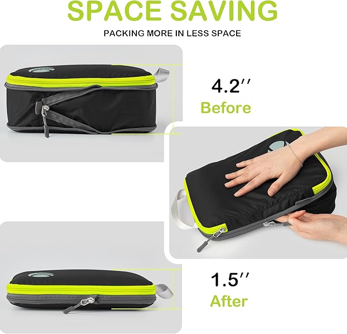 Cipway Compression Packing Cubes, Lightweight Travel Luggage Organizers with Shoe, Toiletry & Laundry Bags, Travel Essentials for Carry-on Suitcase (8 Piece, Black)