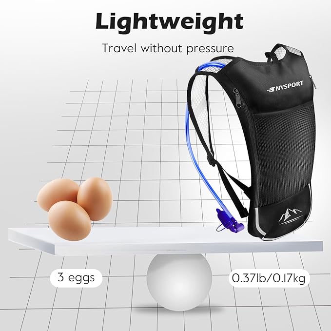 2 Pack Hydration Backpack Pack with 2L Hydration Bladder, TNYSPORT Lightweight Breathable Water Backpack with 3 Layer Pockets, Reinforced Shoulder Straps for Hiking Running Cycling