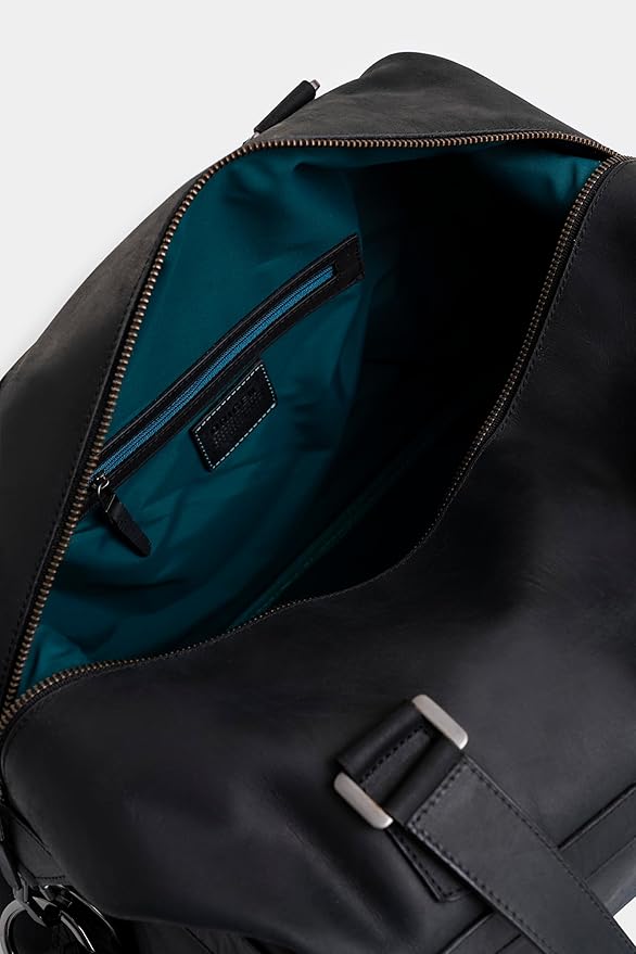 Black Top Grain Leather Duffle Bag for Men & Women - Large, Durable, Stylish Leather Travel Bag with Adjustable Shoulder Strap, Spacious Design for Weekend Getaways, Business, & Overnight Trips