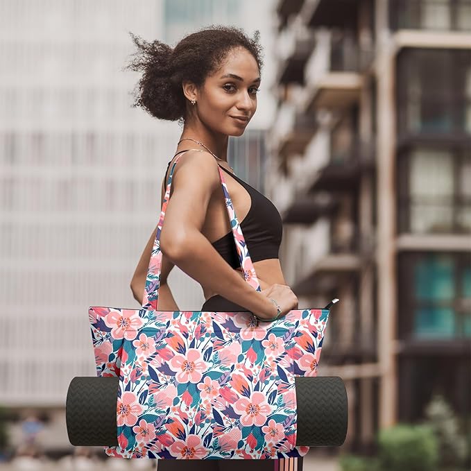 Adalore Women's Yoga Bag with Yoga Mat Carrier - Large Mat Pocket Fitness Tote for Pilates, Gym, Travel, Office & Beach