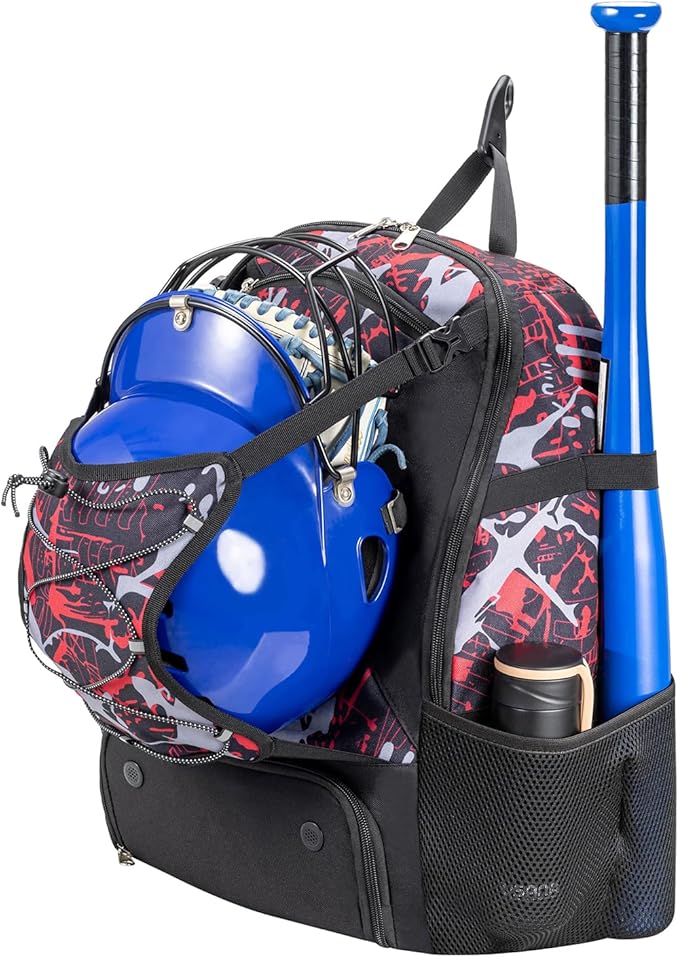 Youth Baseball Bag, Softball Bat Bag for Girls Boys & Adults, Kids Tball Backpack with Shoes Compartment, Large Capacity Equipment Backpack