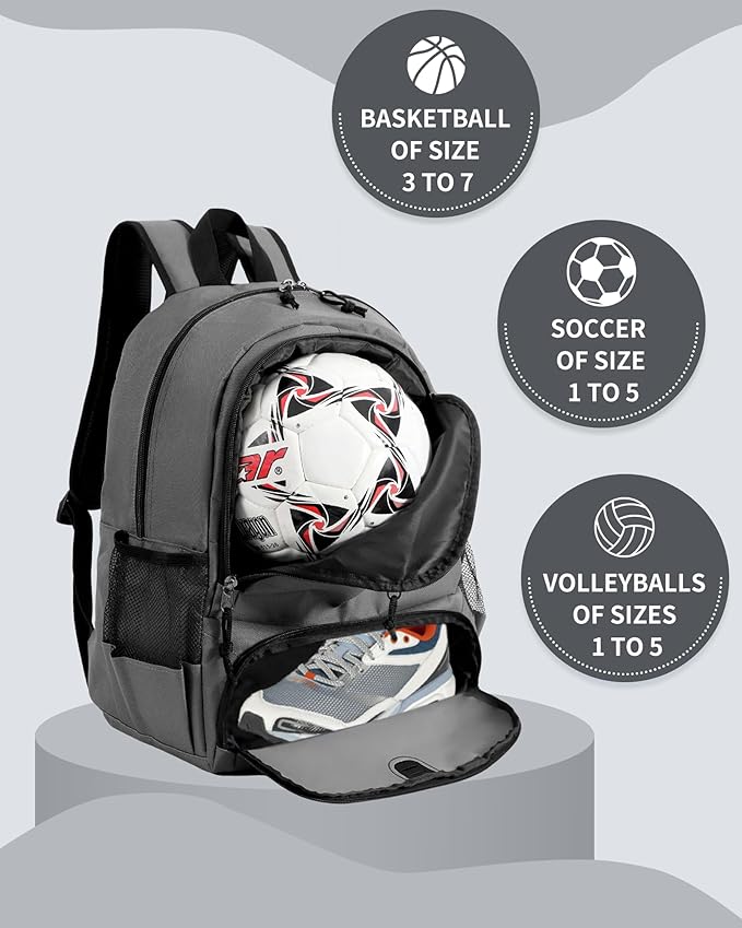 Basketball Bag Backpack for Men Women with Ball & Shoes Compartment 30L Capacity Lightweight Breathable Boys Girls Soccer Ball Bag Backpack Fit Volleyball Football Sports Travel School Gym