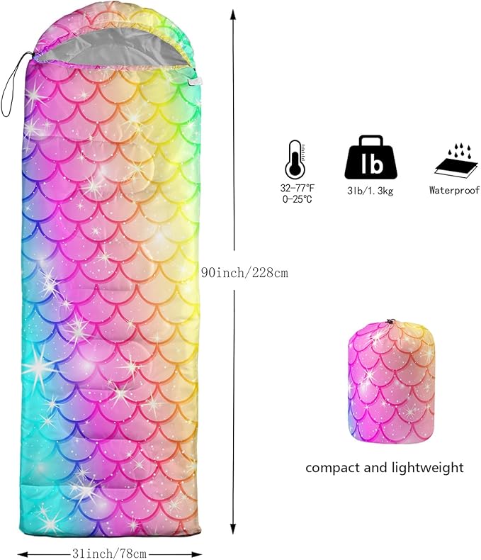 Galaxy Wolf Camping Sleeping Bags Warm & Cool Weather Waterproof Backpacking Blue Purple Starry Sky Sleeping Bag All Seasons Camping, for Adult Kids Boy Girls Camping Gear Equipment, Traveling