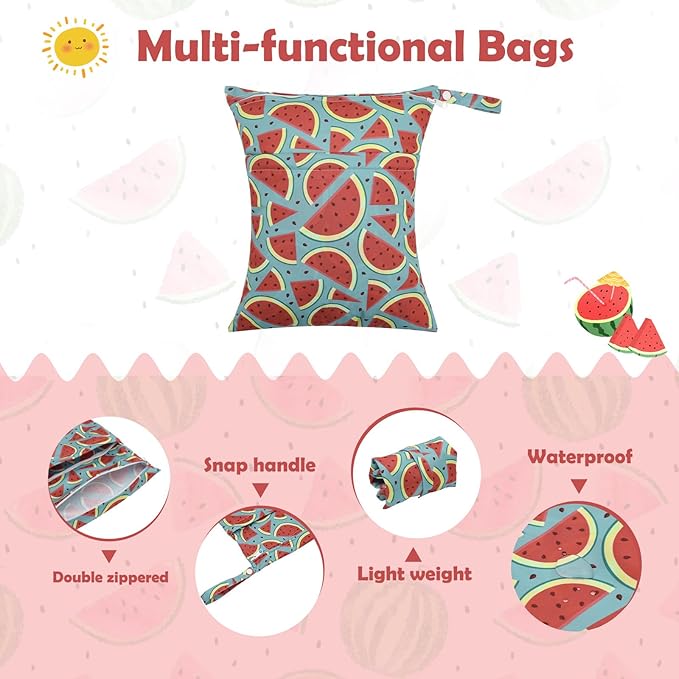 ALVABABY 3pcs Cloth Diaper Wet Dry Bags Waterproof Reusable with Two Zippered Pockets Travel Beach Pool Daycare Soiled Baby Items Yoga Gym Bag for Swimsuits or Wet Clothes 3L-ZM17A