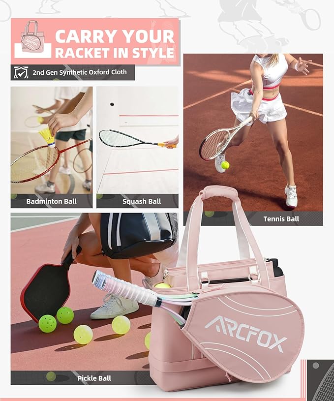 ARCFOX Tennis Racket Bag 2-in-1 Large Capacity Tennis Racket Backpack for Women and Men, Water-Resistant Lightweight Tennis Crossbody Bag for Pickleball Paddles, Badminton Squash Racquet