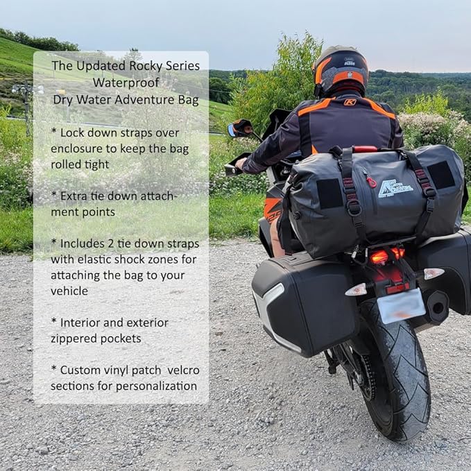 Motorcycle Waterproof Duffel Bag With Tie Down Straps, Marine Grade (120 Liter/31.7 Gallon, Rocky Series, Black)