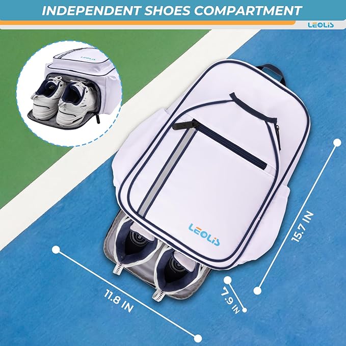 Pickleball Backpack, 30L Pickleball Bag Waterproof Large 3-Racket Tennis Sports Bag with Shoe Compartment & Insulated Pocket, Paddle Holder, Premium Sturdy Durable Bag for Men & Women (White)