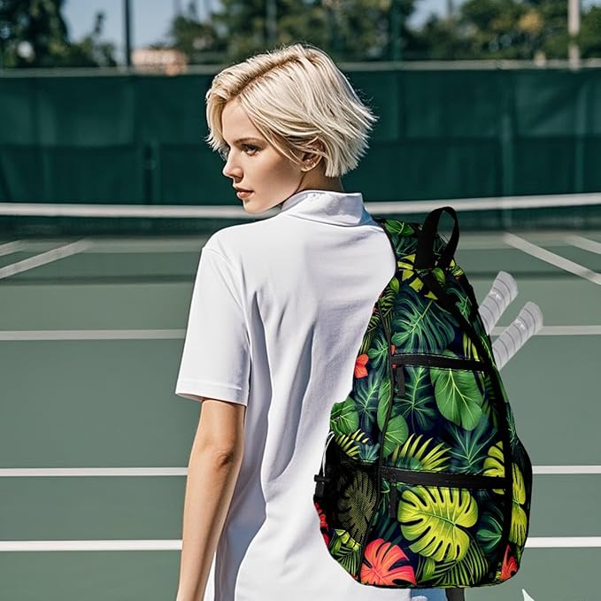 Pickleball Bag Tropical Leaves Pickle Ball Backpack for Women Men Premium Lightweight Crossbody Sling Bag Sports Backpack for Pickleball Paddle Tennis