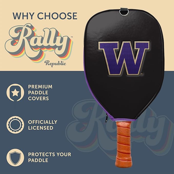 Officially Licensed Collegiate Pickleball Paddle Cover - Lightweight PU Leather Material - Durable Foam Interior Protection with Zippered Closure - Fits Most Paddles on the Market