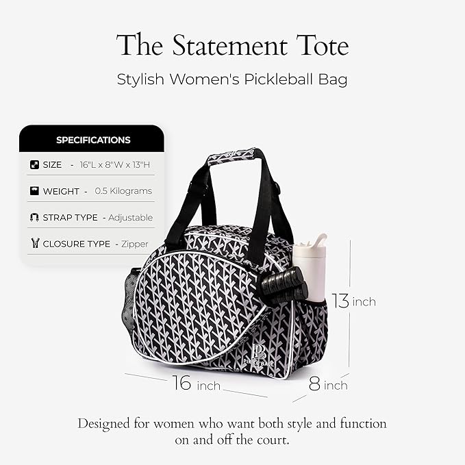 Pik’le’Ball Sport Premium Women's Pickleball Bag – Stylish and Versatile Sports Bag with Water Bottle Holder, Padded Paddle Pocket, and Spacious Design (fits 2+ Paddles!)