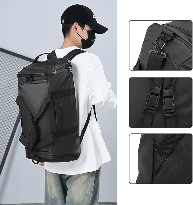 3 In 1 Gym Backpack With Shoes Compartment,55L Large Capacity Weekender Daypack,Waterproof Luggage Bag,Lightweight Travel Duffels Sports Handbag,All Purpose Workout Bag(Gray)