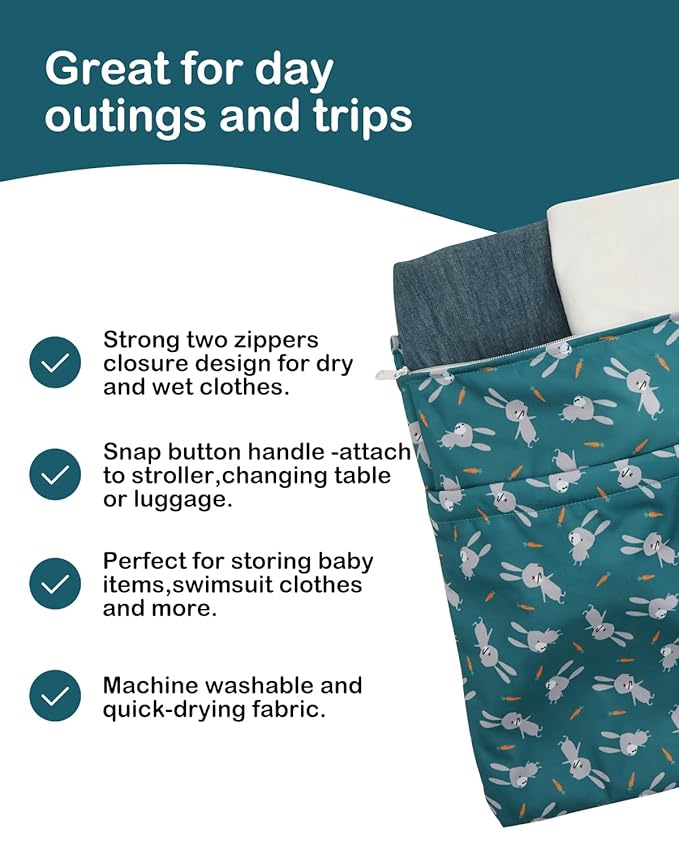 ALVABABY 3pcs Cloth Diaper Wet Dry Bags Waterproof Reusable with Two Zippered Pockets Travel Beach Pool Daycare Soiled Baby Items Yoga Gym Bag for Swimsuits or Wet Clothes 3L-ZM31