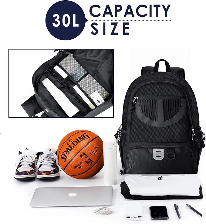Basketball Bag Backpack for Men Women with Ball & Shoes Compartment 30L Capacity Lightweight Breathable Boys Girls Soccer Ball Bag Backpack Fit Volleyball Football Sports Travel School Gym