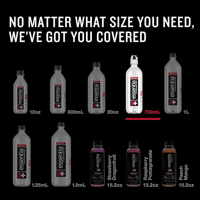 Essentia Water LLC, Ionized Alkaline Bottled Water; 99.9% Pure, Infused with Electrolytes, 9.5 pH or Higher with a Clean, Smooth Taste, 23.67 Fl Oz (Pack of 24)