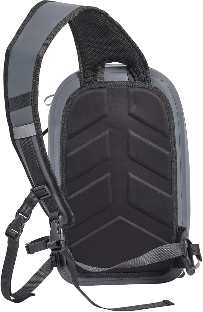 Xelfly Waterproof Fishing Sling Backpack Bag with Rod Holder, Gear Loops - Submersible Zipper, Rugged Top Handle, Adjustable Attachments (Gray)