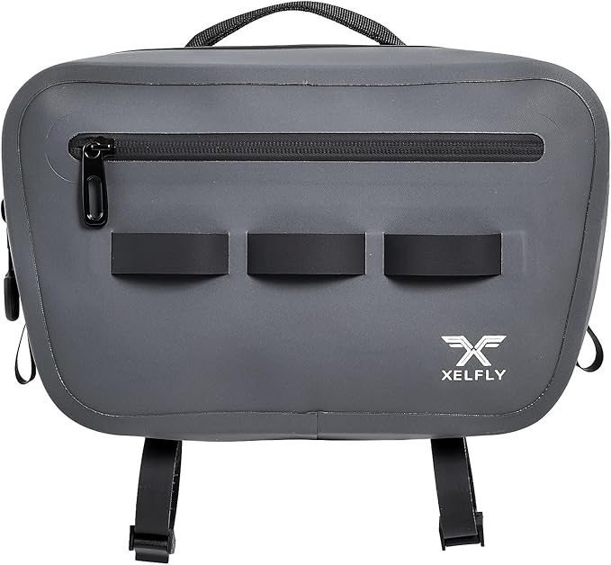 Xelfly Waterproof Fishing Waist Bag with Rod Holder, Padded Waist Straps & Gear Loops - Submersible Zipper, Rugged Top Handle, Adjustable Attachments (Gray)