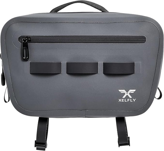 Xelfly Waterproof Fishing Waist Bag with Rod Holder, Padded Waist Straps & Gear Loops - Submersible Zipper, Rugged Top Handle, Adjustable Attachments (Gray)