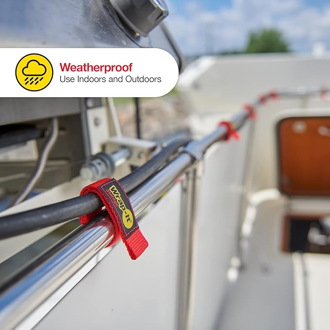 Wrap-It Storage Quick-Strap Cord Wraps, 9 inch (12 Pack) Red - Hook and Loop Strap, Extension Cord Holder Gifts for Boat, Rope, Hose, and Cable Storage and Organization