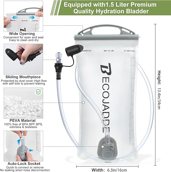 BECOJADDE Running Vest Hydration Backpack for Men Women, 5L Lightweight Running Backpack Hydration Pack for Marathon, Trail, Cycling, Hiking, Jogging