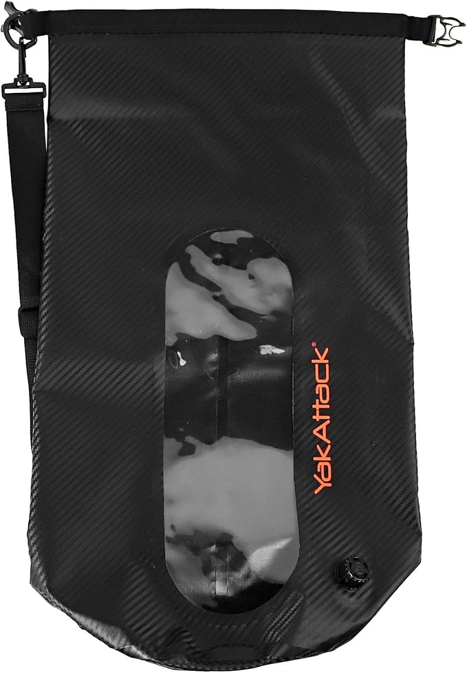YakAttack 20L Roll-Top Drybag with Air Valve - Black Carbon | Waterproof Marine Dry Bag for Kayaking, Boating, Backpacking & Paddleboarding | Heavy Duty Roll Top Compression Drybag for Gear Storage