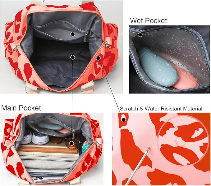 Weekender Duffel Sport Gym Bag Overnight Travel duffle Bags with Wet Pocket TB2301A Red