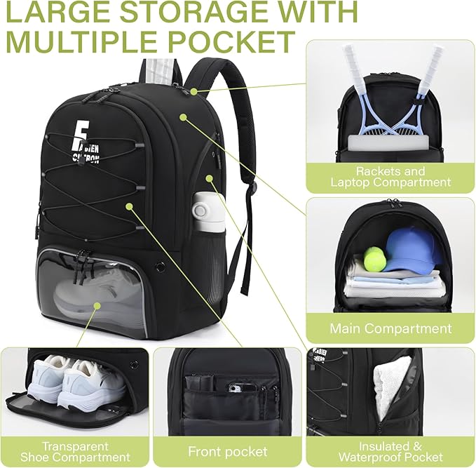 Tennis Bag,Pickleball Bag with Shoe Compartment and Cooler,Fence Hook Design Basketball Backpack for Tennis/Pickleball/Basketball Sport