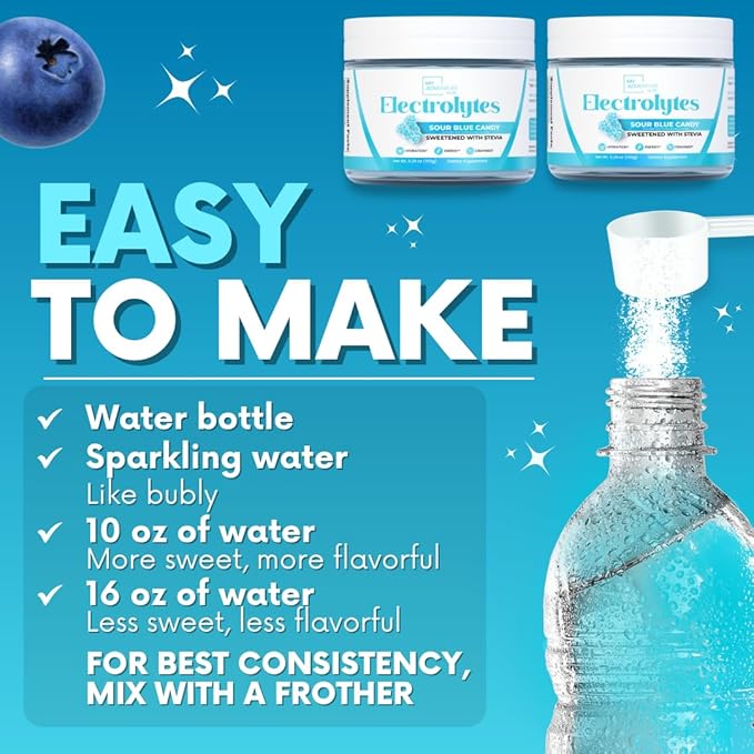 Zero Sugar - Sour Blue Candy Electrolytes Powder - Refreshing Hydration - Caffeine Free Energy - All Natural Ingredients - Vegan, Keto & Paleo - Sugar Free Electrolyte Powder Drink Mix - 30 Servings