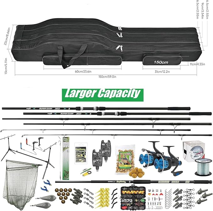 3 Layers Fishing Pole Bag,Portable 3 Layers Oxford Folding Rod Carry Case,Fishing Reel Tackle Storage Bag Case