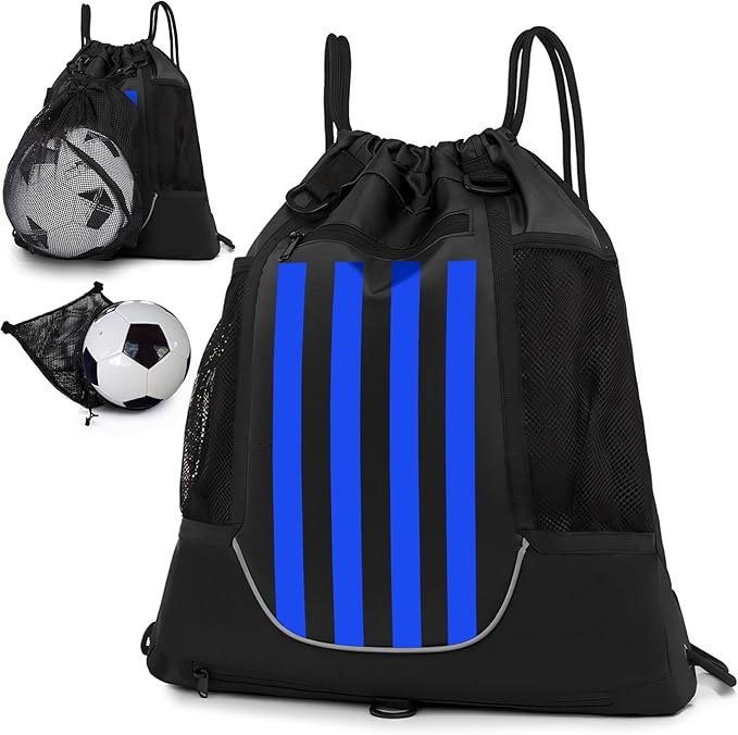 KAEGREEL Drawstring Soccer Bag Basketball Backpack for Kids Teens, Foldable Sports Bags Detachable Ball Mesh Bag for Gym Yoga Football Baseball