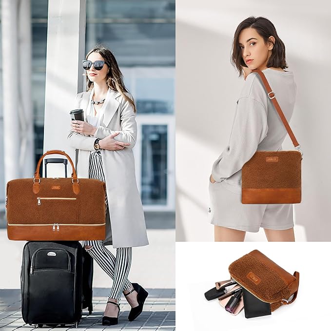 Weekender Bag for Women, Travel Duffel Bag Carry On Overnight Bag with Shoe Compartment Large Nylon Travel Weekend Tote Bag