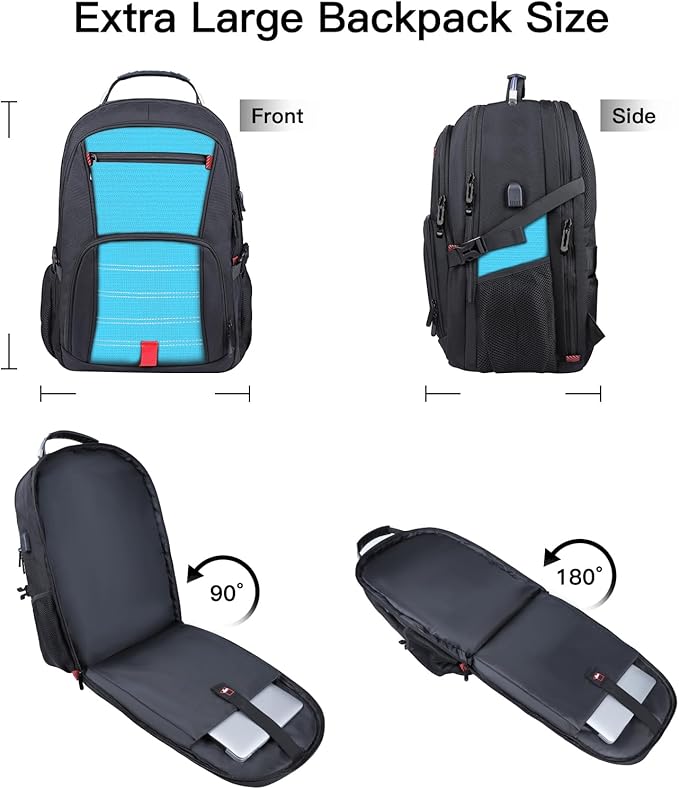 ANTERK Extra Large Backpack, Travel Backpack, Sturdy TSA Water Resistant 17.3 Inch Carry on Backpacks with USB Port, Anti Theft Business Computer Backpacks Gifts for Men Women, Lake Blue