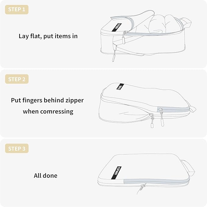 Cipway Compression Packing Cubes for Travel Ultralight Expandable Packing Organizers with Laundry & Toiletry Bag for Carry on Luggage (Vanilla Cream 6 Set)