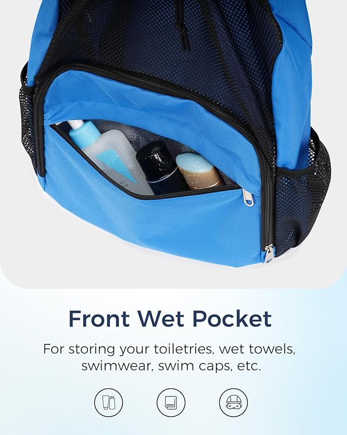 Drawstring Backpack Sports Gym Bag with Wet Pocket Swim Bag Mesh Drawstring Backpack with Shoe Compartment Beach Sackpack for Swimming, Workout Gear (Navy Blue)