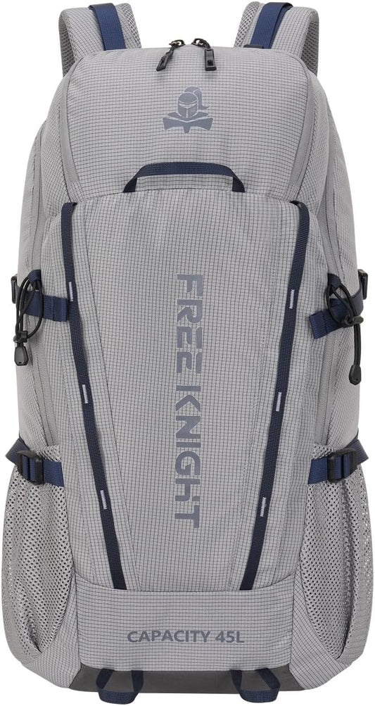 Bseash 45L Waterproof Hiking Camping Backpack with Rain Cover, Outdoor Sport Travel Bag Daypack for Climbing Skiing Cycling (Gray)