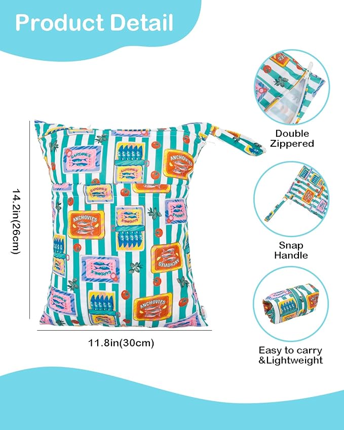 ALVABABY 2pcs Cloth Diaper Wet Dry Bags Waterproof Reusable with Two Zippered Pockets Travel Beach Pool Daycare Soiled Baby Items Yoga Gym Bag for Swimsuits or Wet Clothes 2LM22