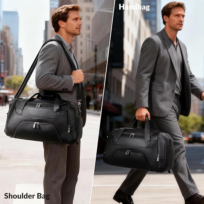 TIDING Leather Travel Duffle Bag for Men Women, 21" Waterproof Gym Sports Duffel Bag Weekender Overnight Luggage Bag with Shoe Pouch_40L