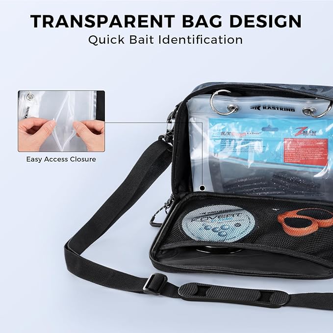 KastKing BaitSpace Detachable Bait Binder Tackle Bag – Large Clear Sleeves, Durable 900D Water-resistant Fabric, Soft Plastic Bait Storage For Hooks, Sinkers & Fishing Accessories