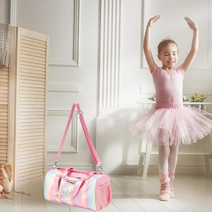 Ballet Dance Bag for Girls Shiny Rainbow Glitter Sports Duffle Bags for Girls Weekender Travel Bag with Waterproof Dry Wet Separated Compartment