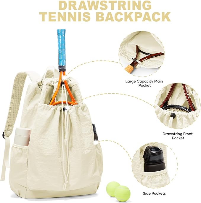 coofay Tennis Bags for Women Men Pickleball Bag Beach Tennis Racket Bag Drawstring Pickleball Tennis Backpack Badminton Bags