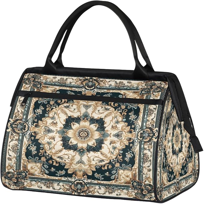 Travel Duffle Bag, White Flower Boho Overnight Weekender Tote Bag for Women Men Waterproof Carry On Luggage with Zipper Lightweight Sport Gym Bag for Traveling Yoga Camping Traveling Gifts