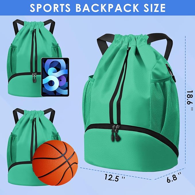 BROTOU Soccer Bags, Football Backpack, Volleyball Bag, Drawstring Backpack with Ball and Shoe Compartment, Football bags for Equipment Swim Gym Bag
