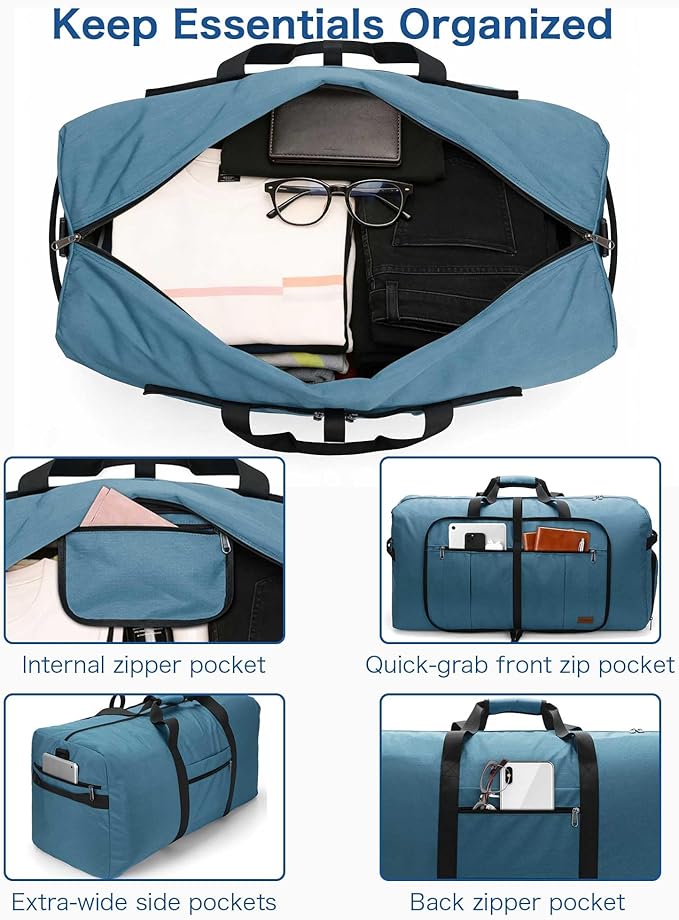 120L Foldable Waterproof Travel Duffel Bag for Men and Women with Shoe Compartment (Light Blue, EXTRA LARGE, 120L)