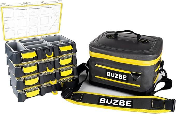 BUZBE Swarm 15 Modular Dry Bag, Premium Waterproof, Customizable Fishing Bag, Compact, Saltwater Ready, Grey and Yellow