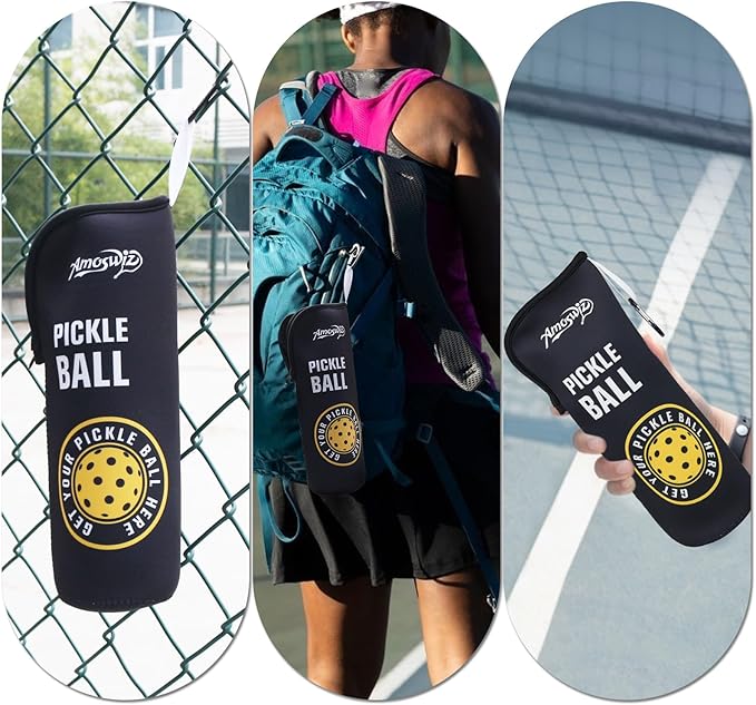 Pickleball Ball Holder - 1 Pc Pickle Ball Storage Bag, Portable Tennis Pouch with Hook for Fence, Premium Neoprene Material Bottle Holder, Pickleball Accessory Black Red Green Yellow Color