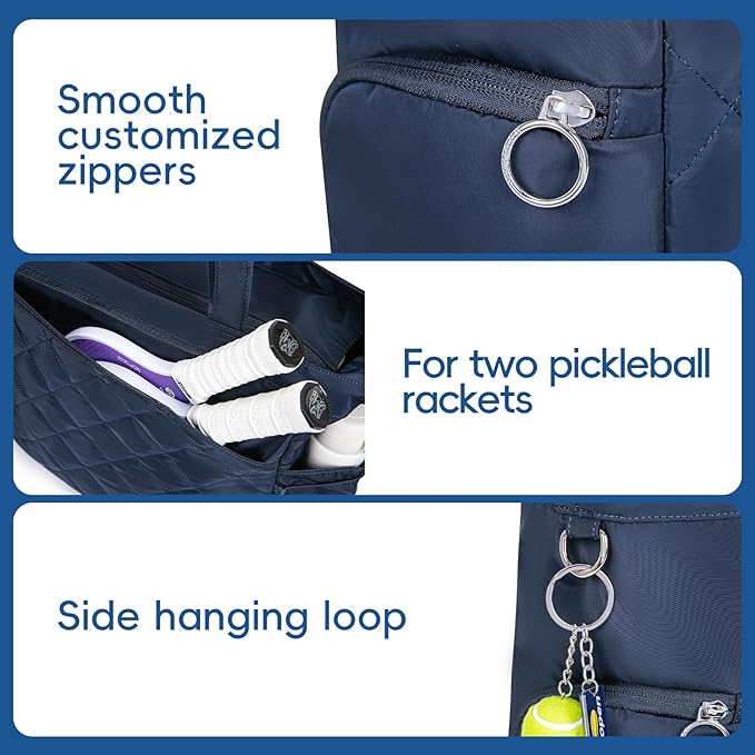 Tennis Tote Bag with Shoe Compartment - Extra-Large Quilted Pickleball Bag Holds 2-4 Rackets, Water-Resistant & Lightweight for Men & Women