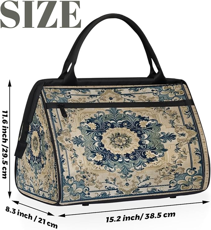 Travel Duffle Bag, Bohemian Print Flowers Overnight Weekender Tote Bag for Women Men Waterproof Carry On Luggage with Zipper Lightweight Sport Gym Bag for Traveling Yoga Camping Traveling Gifts