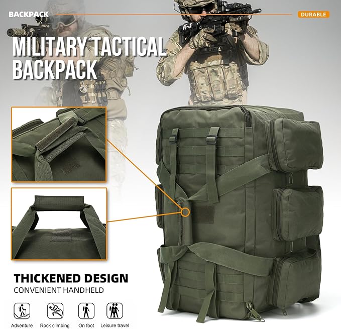 3 In 1 Military Duffel Bag 50L Gym Bag for Men Convertible Weekender Backpack for Sports Travel Basketball