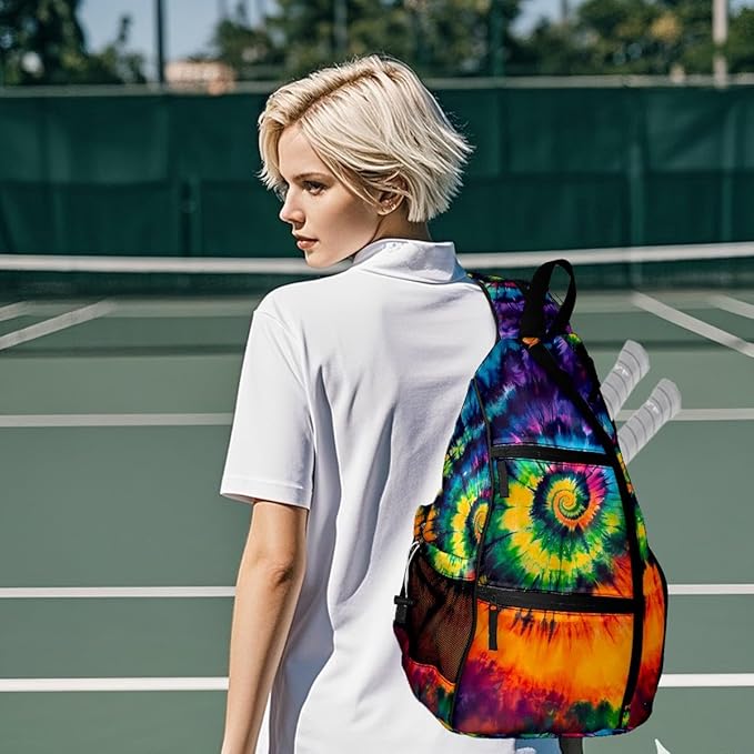 Pickleball Bag Colorful Tie Dye Pickle Ball Backpack for Men Women Premium Lightweight Reversible Crossbody Sling Bag Sports Backpack for Pickleball Paddle